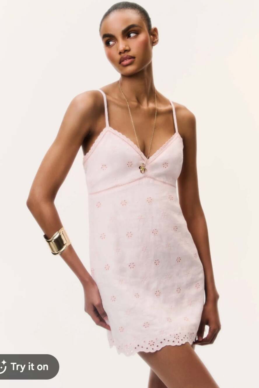 LoveShackFancy Becklyn Linen Eyelet Mini Dress